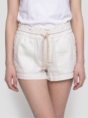Roxy Cream Linen-Blend Drawstring Athletic Shorts